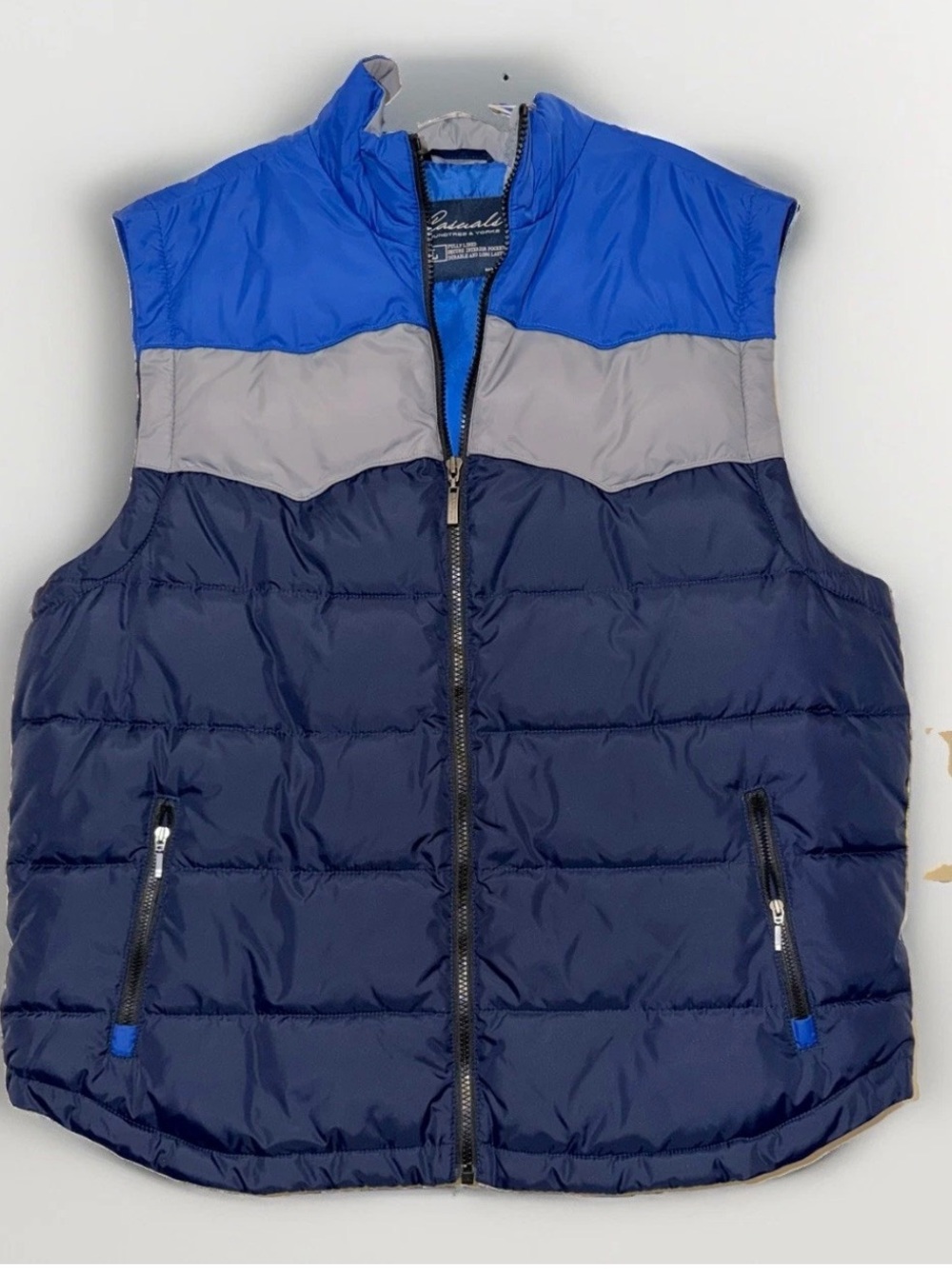 Roundtree & Yorke Casuals Men's XL Blue Grey Puffer
Vest Quilted Lined Full Zip